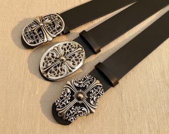 Gothic Cross Buckle Belt - Punk Faux Leather Waistband for Jeans & Dresses - Edgy Grunge Aesthetic Accessory for Men and Women
