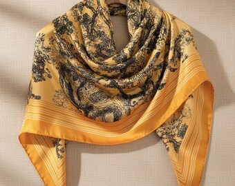 Oversized Floral Silk Imitation Scarf, Elegant Square Head Wrap, 110cm Shawl