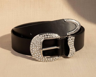 Jumbo Crystal Rhinestone Belt – Sparkling Y2K Diamond Studded Waistband, Plus Size Friendly Glamour Cinch, Western Bling Belt for Party-Prom