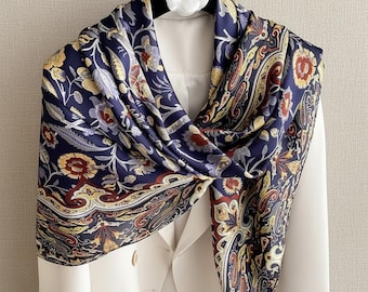 Oversized Floral Silk Imitation Scarf, Elegant Shawl Head Wrap Sarong
