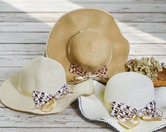 Handmade Straw Boater Hat - Wide Brim, Ribbon Accent