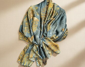Oversized Silk Feel Square Scarf, Luxury Floral Head Wrap, Elegant Satin Hijab, Large 43" Scarf for Women, Chic Evening Shawl, Premium Gift