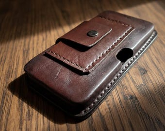 Genuine Leather Phone Pouch, Handmade Leather Sleeve for iPhone Samsung Google Pixel, Minimalist Personalized Phone Protector