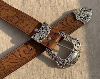 Women's Genuine Cowhide Leather Belt – Vintage Style Brass Buckle, Classic Waist Belt for Jeans & Dresses,Timeless Leather Accessory for Her