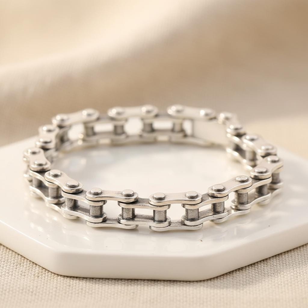 Zware Victoriaanse zilveren schakelarmband voor heren - Biker sieraden in vintage stijl - België