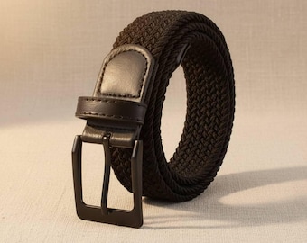 Men's Braided Knit Belt – Stretch Elastic Woven Belt with Metal Buckle, Casual Breathable Fabric Waistband, No-Hole Adjustable Comfort Fit