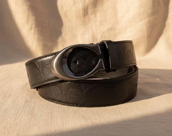 Men's Genuine Cowhide Leather Belt – Brushed Gunmetal Pin Buckle, Authentic Full-Grain Textured Waistband, Rugged Casual Everyday Style Belt
