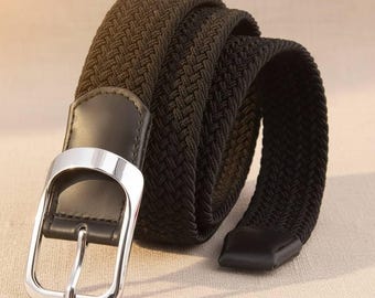 Men’s Elastic Braided Belt – Stretch Woven Fabric Belt for Men & Women, Adjustable No-Hole Webbing Belt, Casual Golf Belt, Comfort Fit