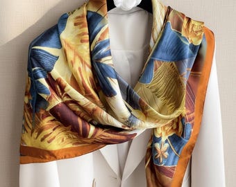 Kimberly Large Silk Feel Scarf 43", Luxury Square Head Wrap, Elegant Floral Hijab, Satin Shawl for Women, Designer Style Scarf, Gift for Her