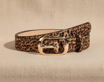 Leopard Print Vegan Leather Belt–Dark Brown Animal Pattern Waistband, Gold Square Pin Buckle, Bold Cheetah Print Accessory, Y2K Indie Style