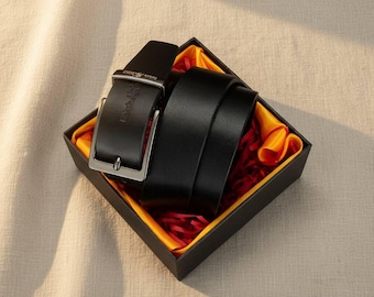 Men's 2-in-1 Reversible Leather Belt – Rotating Silver Pin Buckle,Black and Brown Dual-Sided Dress Belt, Versatile Travel-Business Waistband