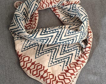 Katoenen sarong met handblokprint | Roodblauwe geometrische boho strandjurk met overslag