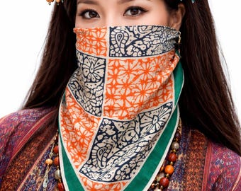 Cotton Bandana Scarf, Boho Floral Headband, Vintage Style Neck Scarf, Dog Accessory