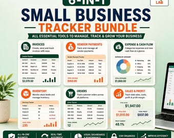 Small Business Tracker Bundle Excel | Sales, Inventory, Expenses, Orders, Invoice & Vendor Payment Templates | Excel/Google Sheets