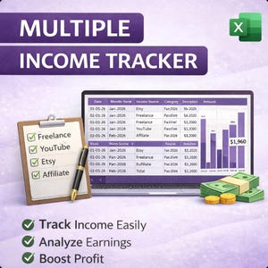 Multiple Income Tracker Excel Spreadsheet | Monthly Earnings Dashboard ...