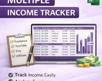 Multiple Income Tracker Excel Spreadsheet | Monthly Earnings Dashboard (Digital Download)