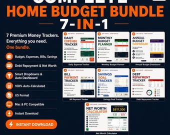 Complete Home Budget Bundle Excel | 7-in-1 Personal Finance Tracker | Budget Planner Digital Download