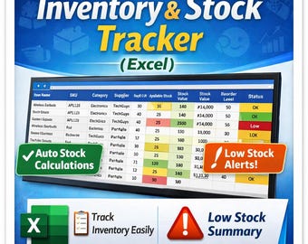 Inventory Management Spreadsheet for Small Businesses | Auto Stock & Low Alerts