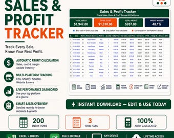 Sales & Profit Tracker Excel | Small Business Spreadsheet, Multi-Platform Profit Dashboard (Digital Download)