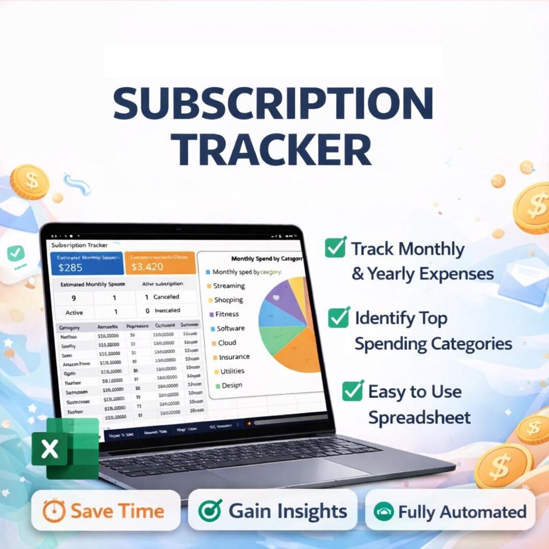 Subscription Tracker Excel Dashboard | Monthly & Yearly Subscription ...