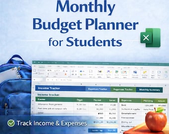 Monthly Budget Planner for Students | Excel Student Budget Spreadsheet | Expense & Savings Tracker