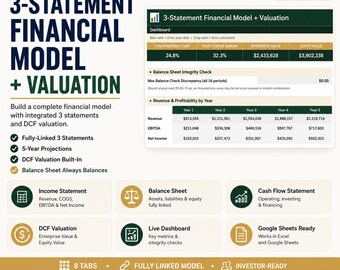 3-Statement Financial Model Excel Template | Income Statement, Balance Sheet, Cash Flow & DCF Valuation | Google Sheets