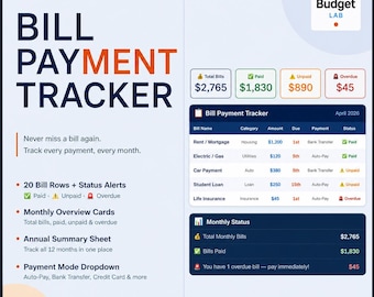 Bill Payment Tracker Excel | Monthly Bill Planner| Annual Summary | Google Sheets | Digital Download