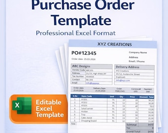 Purchase Order Template Excel | Small Business Order Tracker (Digital Download)