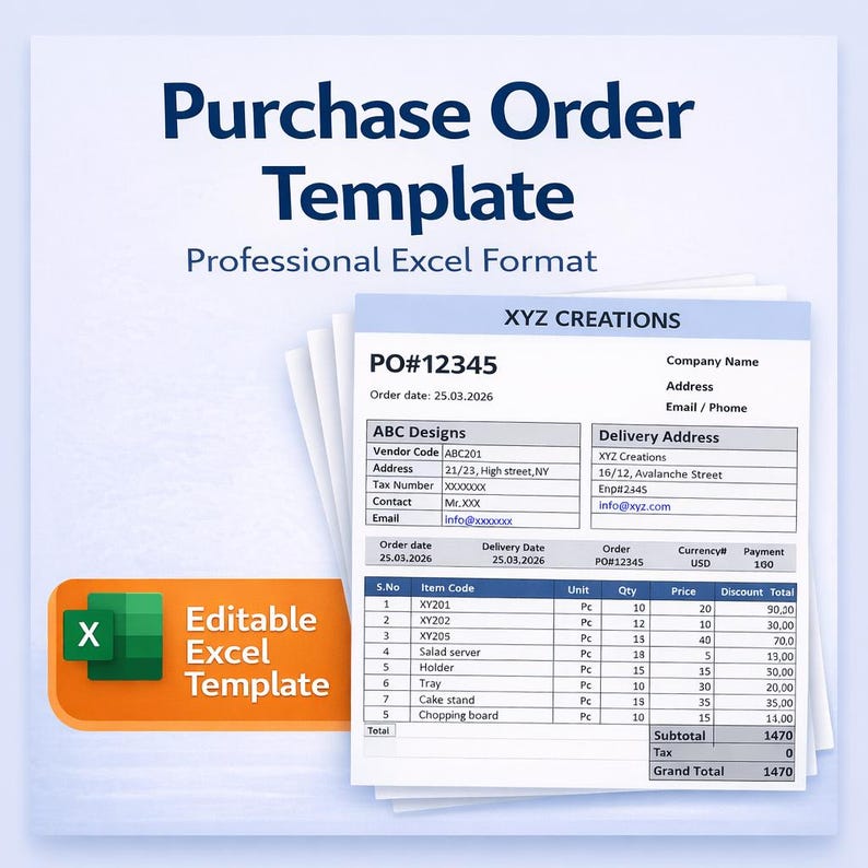 Purchase Order Template Excel | Small Business Order Tracker (digital ...