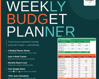 Weekly Budget Planner Excel Spreadsheet | 4-Week Tracker (Digital Download)