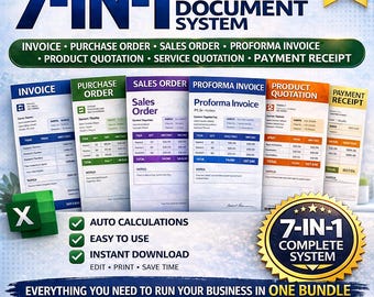7-in-1 Business Document System Excel Templates (Digital Download)