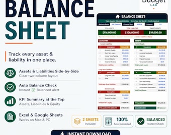 Business Balance Sheet Template | Assets & Liabilities Tracker | Excel/Google Sheets