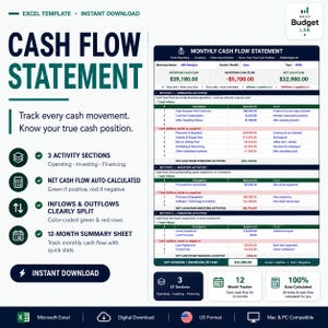 Rendiconto mensile dei flussi di cassa in Excel / Monitoraggio dei finanziamenti, degli investimenti e delle attività operative / Excel/Fogli Google