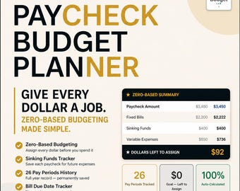 Paycheck Budget Planner Excel Template | Zero Based Budget Spreadsheet | Bi Weekly Budget Tracker | Instant Download