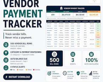 Vendor Payment Tracker Excel | Invoice & Bill Management (Excel/Google Sheets)
