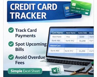 Credit Card Tracker Excel Spreadsheet I Simple Payment & Due Date Planner