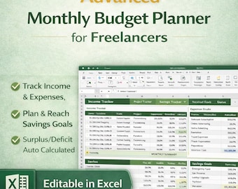 Monthly Budget Planner for Freelancers | Excel Freelancer Budget Spreadsheet | Income, Expenses & Tax Tracker
