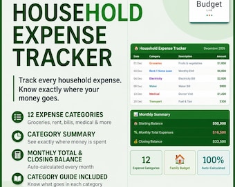 Household Expense Tracker Excel | Monthly Expense Sheet | Simple Family Budget Spreadsheet | Easy Money Tracking