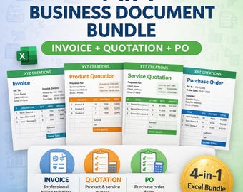 Business Document Bundle Excel | Invoice, Quotation, PO Templates (Digital Download)