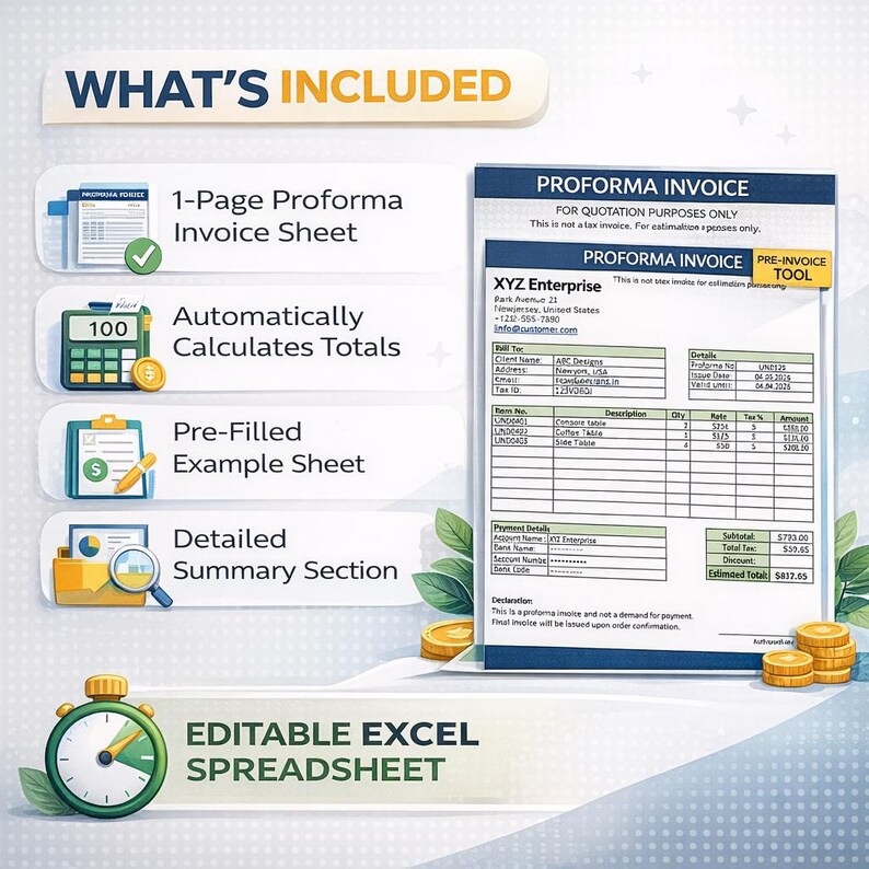 Proforma Sheets Examples Proforma Invoice Template Excel | Editable Estimate Invoice | Business ...