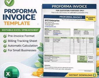 Proforma Invoice Template Excel | Editable Estimate Invoice | Business Quotation Sheet | Instant Download