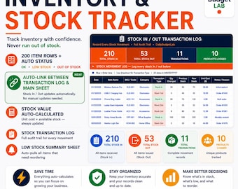 Inventory & Stock Tracker Spreadsheet for Small Business | Auto Stock Alerts | Excel and Google Sheets