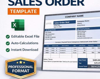Sales Order Template Excel | Small Business Order Tracker (Digital Download)
