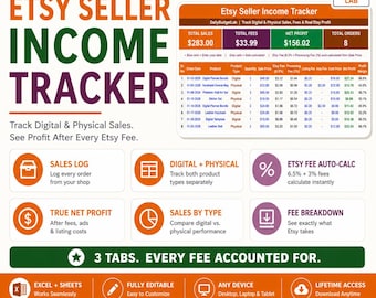 Etsy Seller Income Tracker Excel | Digital & Physical Sales Spreadsheet | Google Sheets Compatible