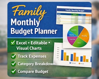 Monthly Budget Planner for Families | Excel Family Budget Spreadsheet | Expense & Savings Tracker