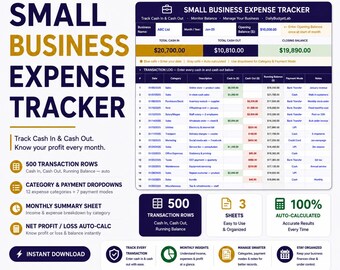 Small Business Expense Tracker Excel | Cash In Cash Out | Profit & Loss | Google Sheets