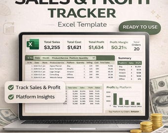 Sales & Profit Tracker Excel | Small Business Spreadsheet (Digital Download)