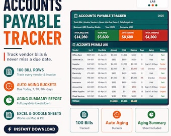 Accounts Payable Tracker Excel | Vendor Bill & Payment Tracking | Small Business AP Template