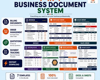 7-in-1 Business Document System Excel Template | Invoice, Purchase Order, Sales Order, Proforma, Quotation & Payment Receipt | Google Sheets