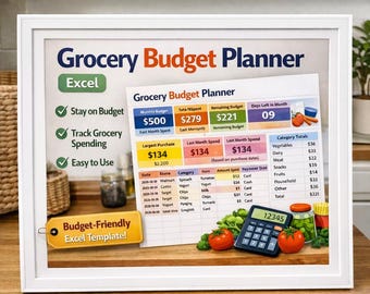 Grocery Budget Planner Excel Spreadsheet – Simple Monthly Grocery Expense Tracker & Spending Sheet